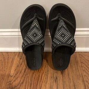 Crocs Monterey Shimmer Wedge Flips Black